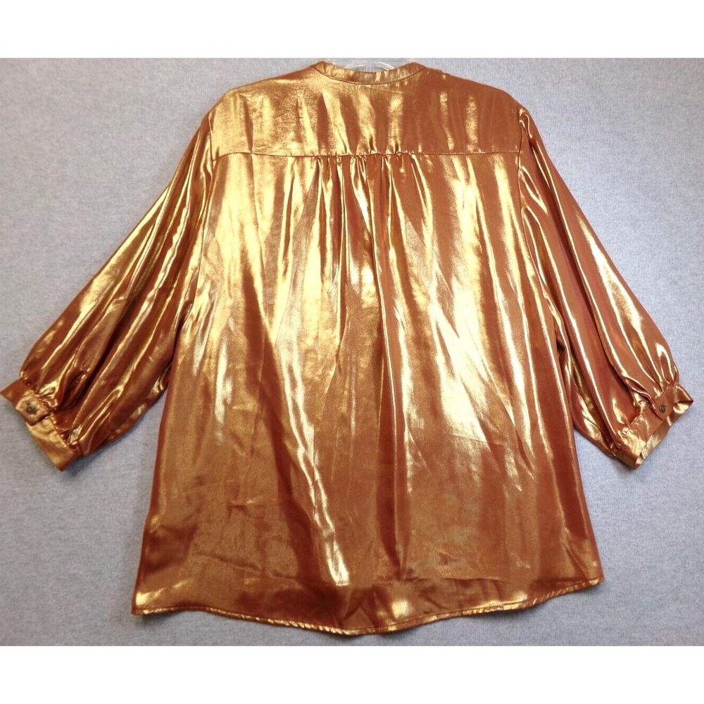 Anthropologie Metallic Foil Peasant Blouse Womens Bronze‎ Caramel Size L NWT - Picture 5 of 8